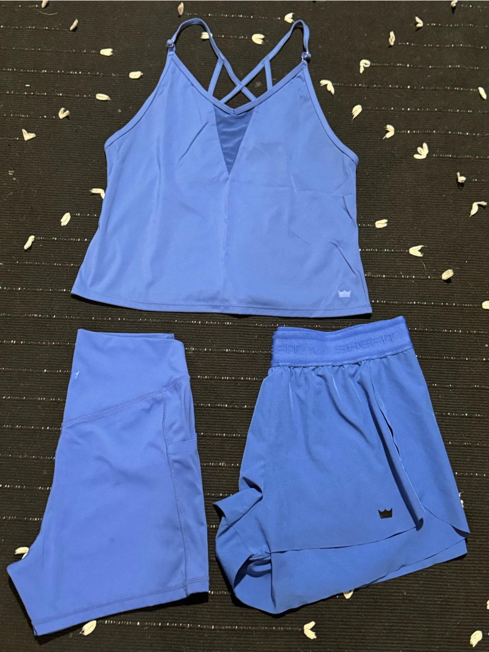 SHEFIT STRAPPY TANK, RUNNING AND BIKER SHORTS SET SIZE MEDIUM